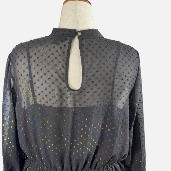 ModCloth L/S Rainbow Dots Semi Sheer Black Whimsigoth Witch Midi Dress (Size 2X) - Picture 4 of 16